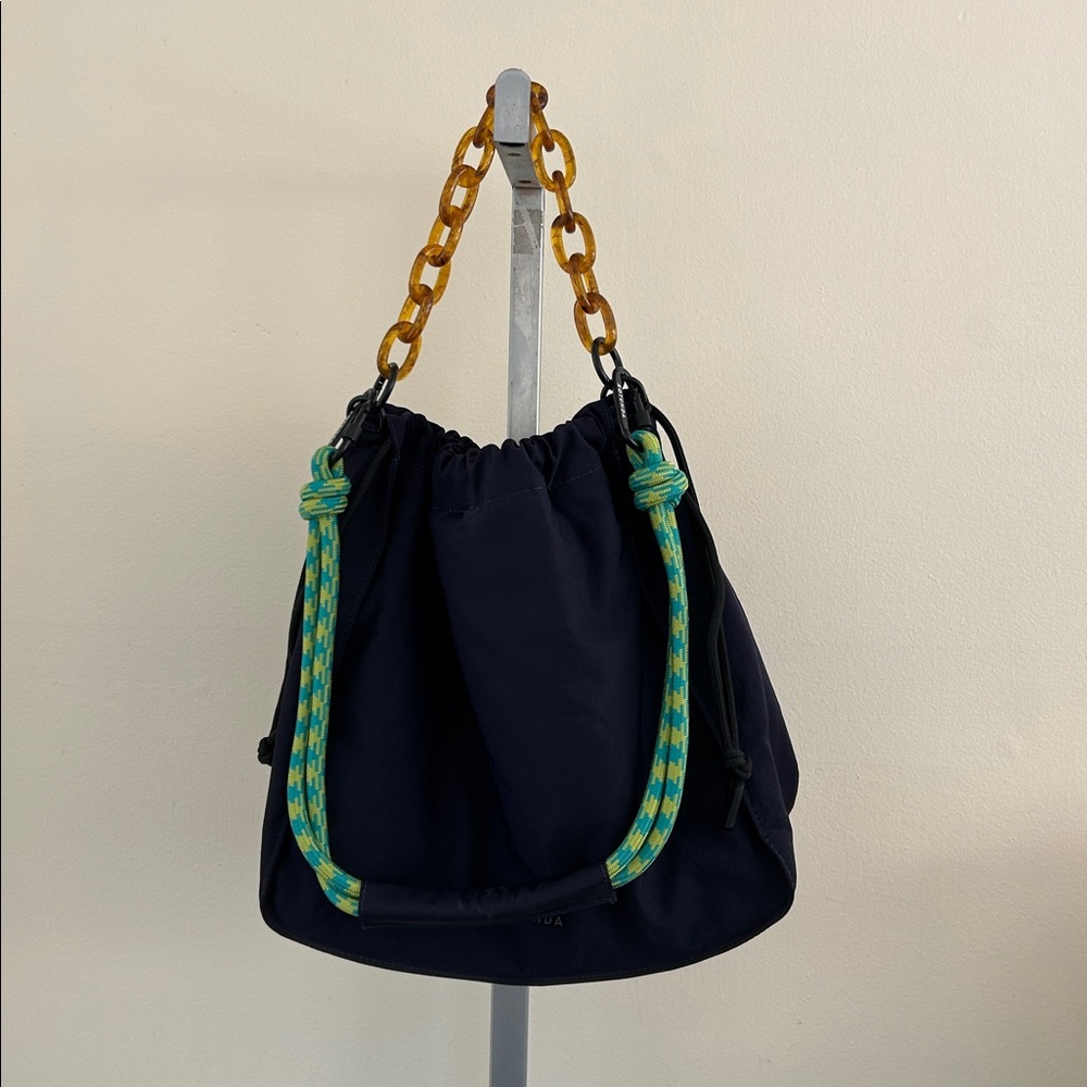 Rotunda Drawstring Shoulder Bag with Tortoiseshell Chain